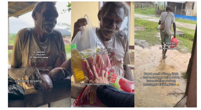 Bapak-bapak di Papua ini rela hujan-hujanan demi tukarkan jantung pisang dengan mie instan