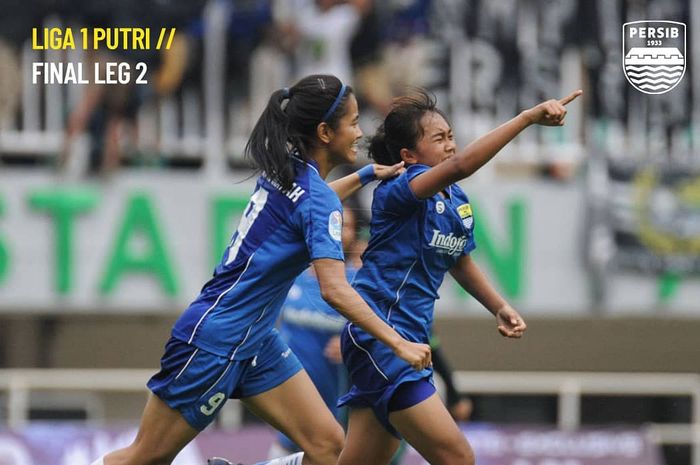 Para pemain Persib Putri merayakan kemenangan atas Tira-Persikabo Kartini dalam leg kedua final Liga 1 Putri 2019.