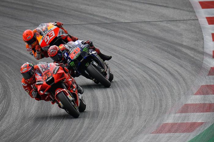 Pembalap tim Repsol Honda, Marc Marquez  kala beraksi di sesi balapan MotoGP Austria 2021 (15/8/2021).