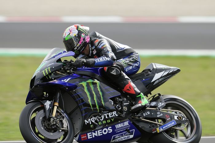 Pembalap Monster Energy Yamaha, Franco Morbidelli, saat menjalani tes resmi di Sirkuit Misano, Italia, 22 September 2021.