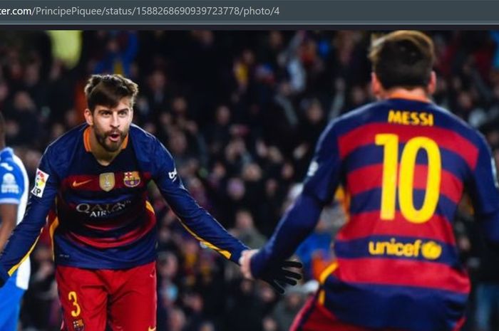 Gerard Pique dan Lionel Messi saat sama-sama masih membela Barcelona.