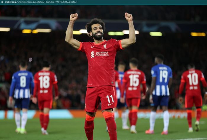 Selebrasi Mohamed Salah usai mencetak gol ke gawang FC Porto.