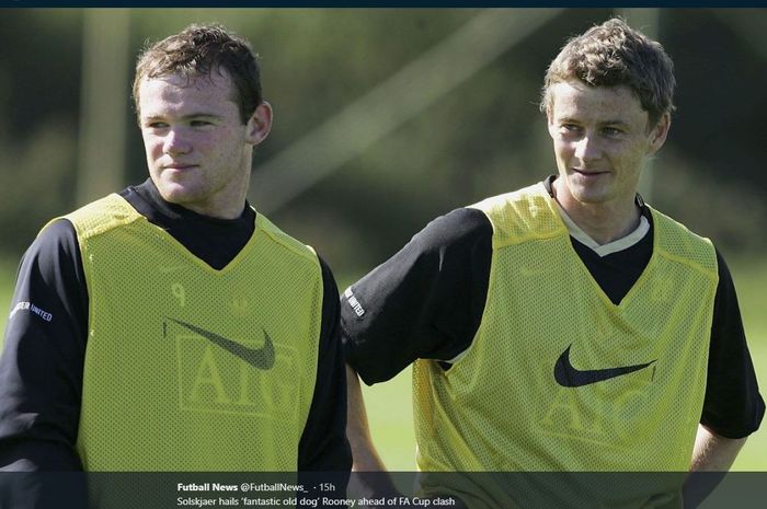 Wayne Rooney (kiri) dan Ole Gunnar Solskjaer saat masih sama-sama menjadi pemain Manchester United.