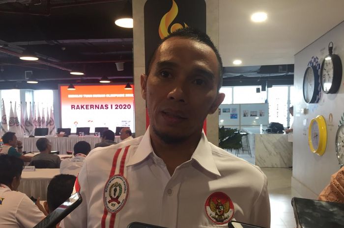 Pelatih BMX Indonesia, Dadang Haris Purnomo pada Rakernas PB ISSI, di Kantor KOI, Jakarta, Minggu (9/2/2020).