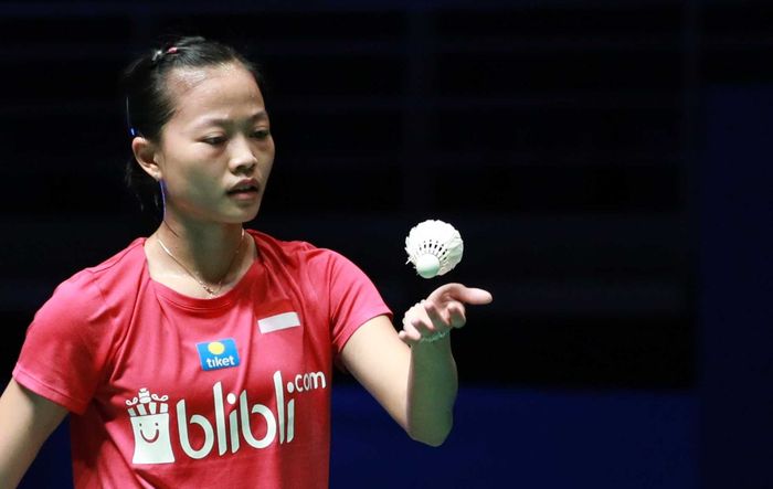 Tunggal putri Indonesia, Fitriani, saat berhadapan dengan Sung Ji-hyun (Korea Selatan) pada babak kesatu Malaysia Open 2019, di Axiata Arena, Bukit Jalil, Kuala Lumpur, Malaysia, Rabu (3/4/2019).