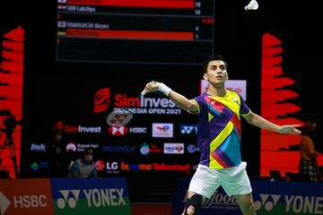Pebulu tangkis tunggal putra India, Lakshya Sen, saat tampil pada turnamen Indonesia Open 2021 di Bali International Convention Centre &amp; Westin Resort, Nusa Dua, Bali.