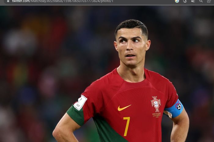 Kapten sekaligus megabintang timnas Portugal, Cristiano Ronaldo, dalam sebuah laga Piala Dunia 2022.