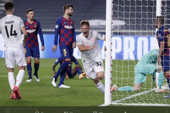 Bek kanan Bayern Muenchen, Joshua Kimmich,  turut menymbang satu gol dalam kemenangan 8-2 atas Barcelona pada laga perempat final Liga Champions di Estadio Da Luz, Jumat (14/8/2020) atau Sabtu dini hari WIB.