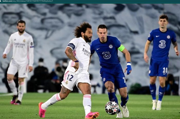 Real Madrid terancam tidak diperkuat Marcelo pada laga leg kedua semifinal Liga Champions 2020-2021 menghadapi Chelsea di Stamford Bridge.