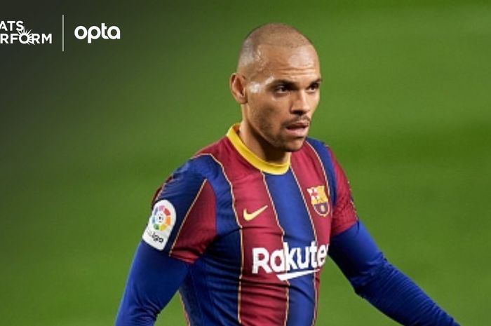 Pemain Barcelona, Martin Braithwaite, saat melawan Eibar dalam laga pekan ke-16 Liga Spanyol 2020-2021 pada Selasa (29/12/2020) waktu setempat atau Rabu pukul 01.15 WIB.