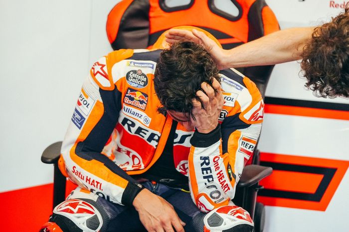 Marc Marquez menangis setelah berhasil menyelesaikan balapan MotoGP Portugal 2021