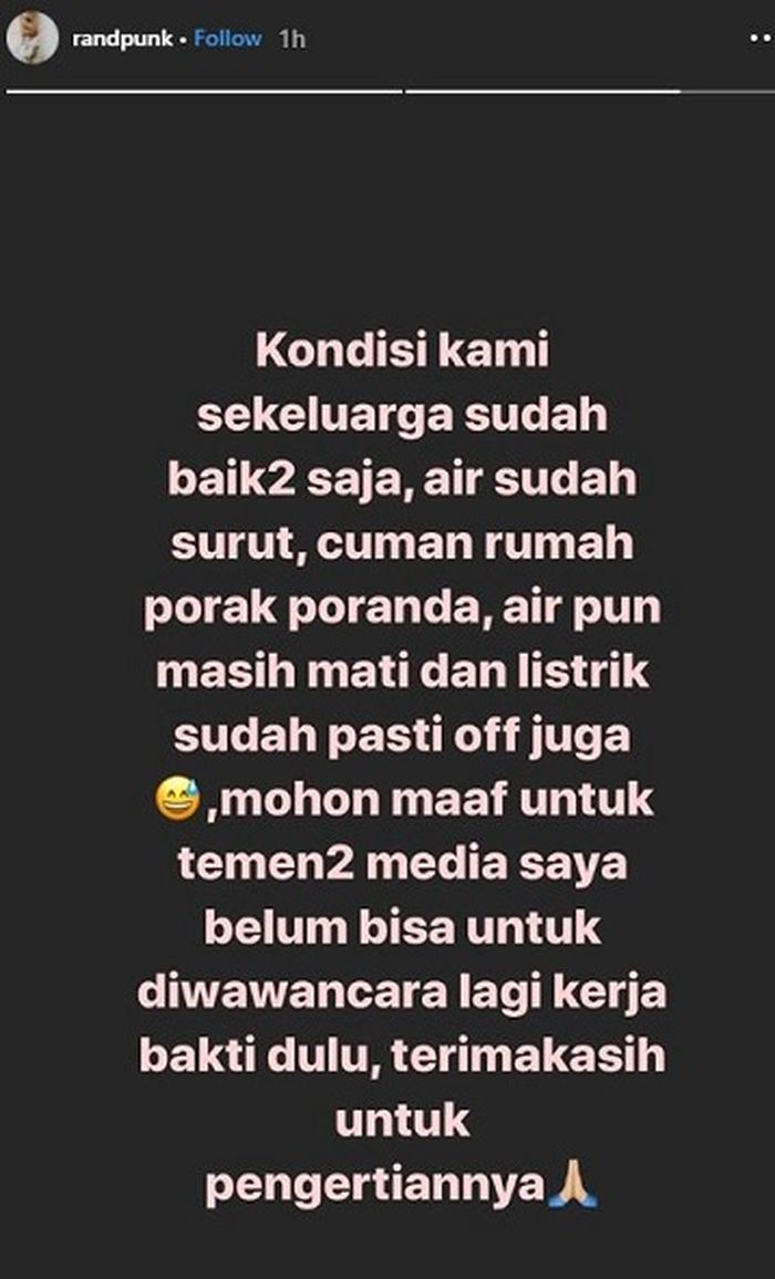 Posting Randy Pangalila meminta maaf gegara tak bisa dihubungi