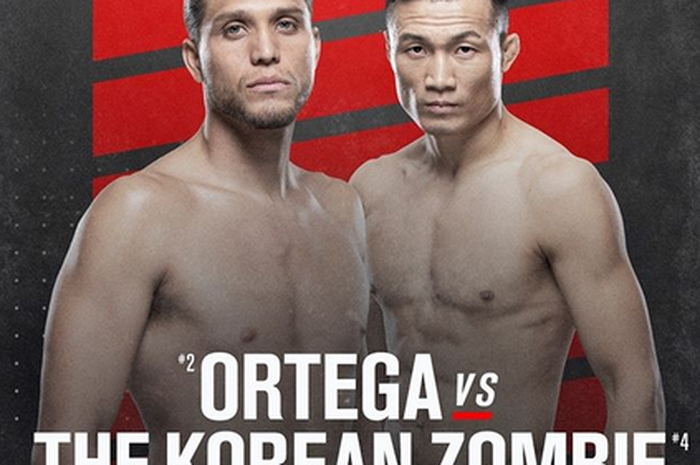 Poster duel dua petarung UFC, Brian Ortega (kiri) vs Zombi Korea, Chan Sung Jung (kanan).