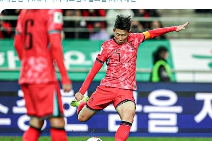 Son Heung-min mencetak gol ke gawang Thailand dalam Kualifikasi Piala Dunia 2026.