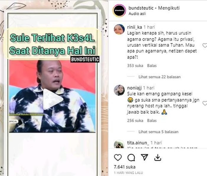Unggahan akun Instagram @bundsteutic