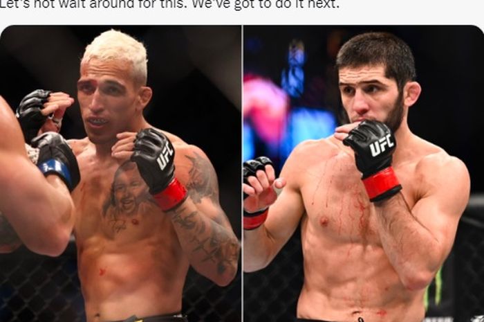 Montase jagoan UFC, Charles Oliveira (kiri), dan Islam Makhachev (kanan).