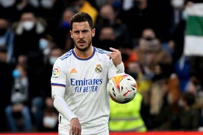 Eden Hazard dalam duel Real Madrid vs Elche di Santiago Bernabeu pada lanjutan Liga Spanyol (23/1/2022).