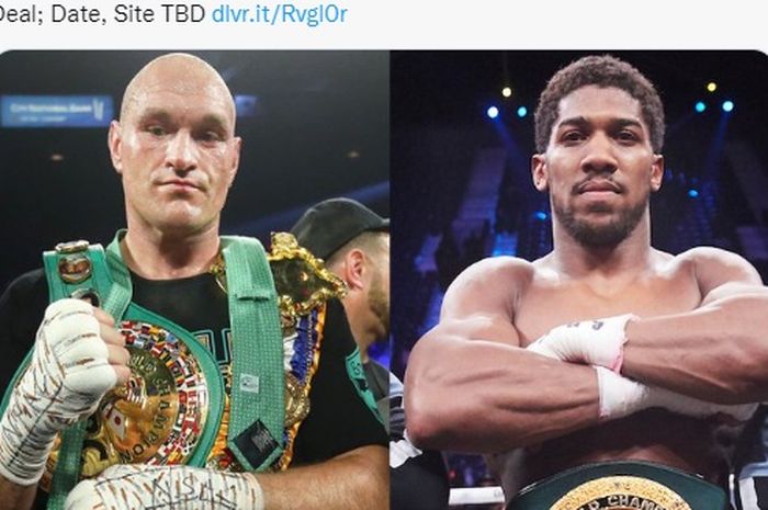 Montase petinju kelas berat, Tyson Fury, dan Anthony Joshua.