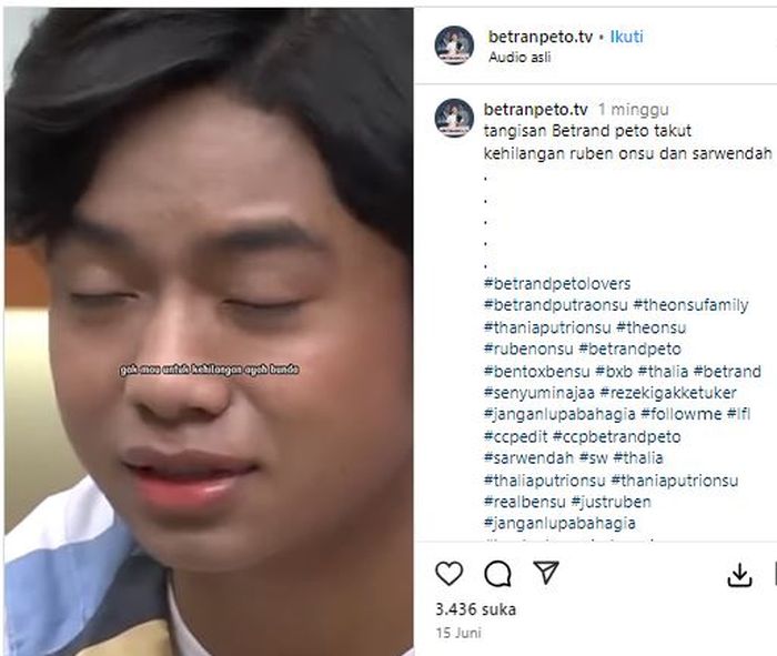 Postingan akun gosip Instagram @betranpeto.tv