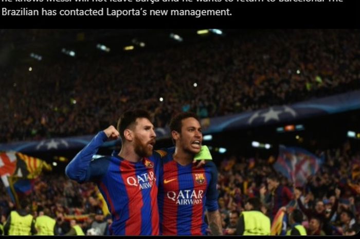 Lionel Messi dan Neymar Junior saat masih sama-sama membela Barcelona.