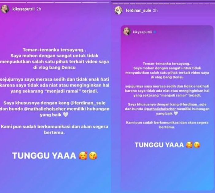 Postingan Kiky Saputri dan Sule