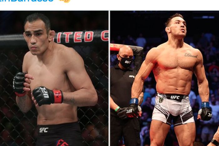 Kolase foto Tony Ferguson (kiri) dan Michael Chandler yang bakal beradu jotos pada laga kelas ringan di acara UFC 274  pada 7 Mei mendatang