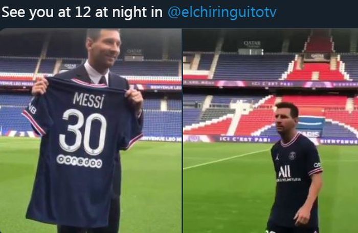 Lionel Messi berpose dengan kostum PSG nomor punggung 30.