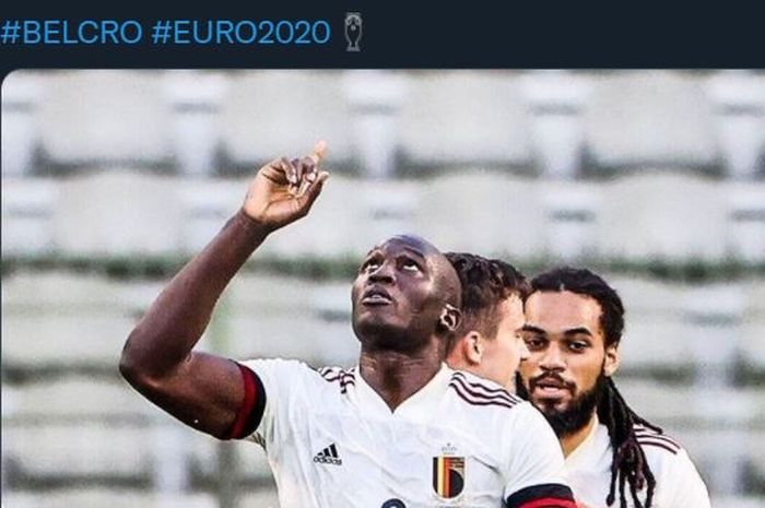 Romelu Lukaku merayakan gol untuk timnas Belgia ke gawang timnas Kroasia di partai uji coba, 6 Juni 2021.