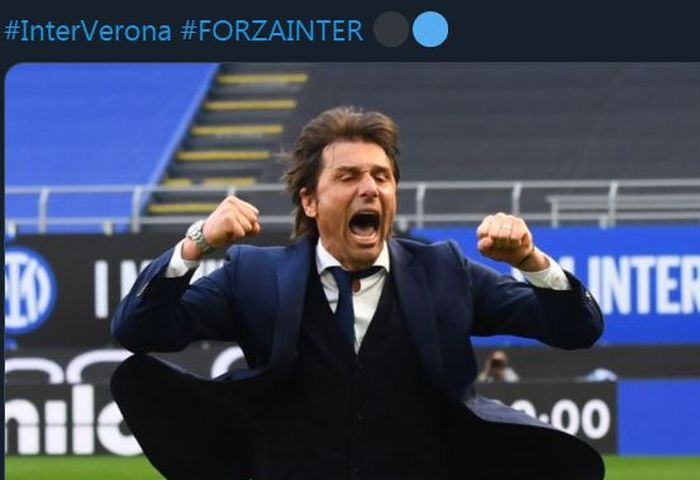 Reaksi eks pelatih Inter Milan, Antonio Conte, dalam duel Liga Italia kontra Verona, 25 April 2021.