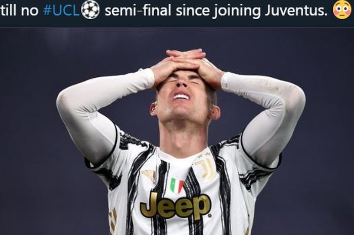 Megabintang Juventus, Cristiano Ronaldo, menunjukkan ekspresi kecewa.