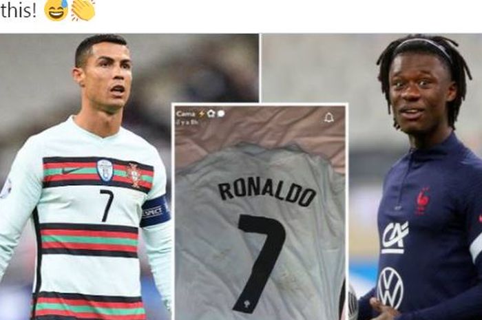 Gelandang belia timnas Prancis, Eduardo Camavinga, memberikan respons tak ternilai usai mendapat kostum megabintang timnas Portugal, Cristiano Ronaldo.