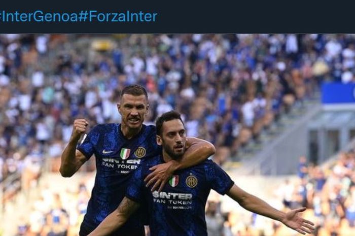 Edin Dzeko dan Hakan Calhanoglu membuat gol  dan assist dalam debut sebagai pemain Inter Milan di Liga Italia kontra Genoa.