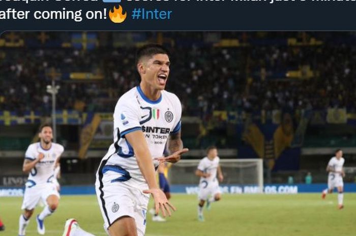 Joaquin Correa mencetak gol dalam debutnya untuk Inter Milan di laga Liga Italia lawan Verona (27/8/2021).