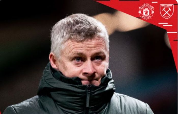 Ekspresi pelatih Manchester United, Ole Gunnar Solskjaer, seusai laga Liga Inggris kontra West Ham United di Stadion Old Trafford, Minggu (14/3/2021).