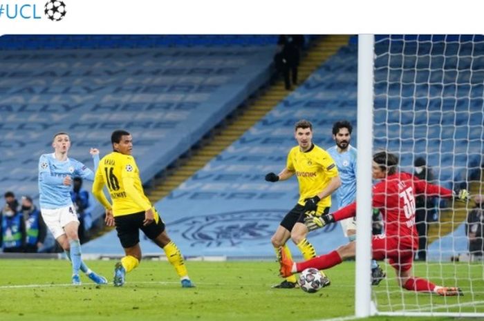 Gol menit akhir Phil Foden membuat Borussia Dortmund merana dalam leg pertama babak perempat final Liga Champions.