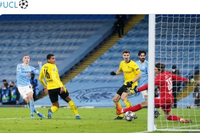 Gol menit akhir Phil Foden membuat Borussia Dortmund merana dalam leg pertama babak perempat final Liga Champions.