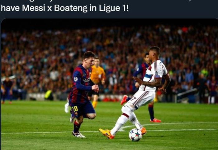 Lionel Messi dan Jerome Boateng bertemu dalam laga Liga Champions Barcelona vs Bayern Muenchen.