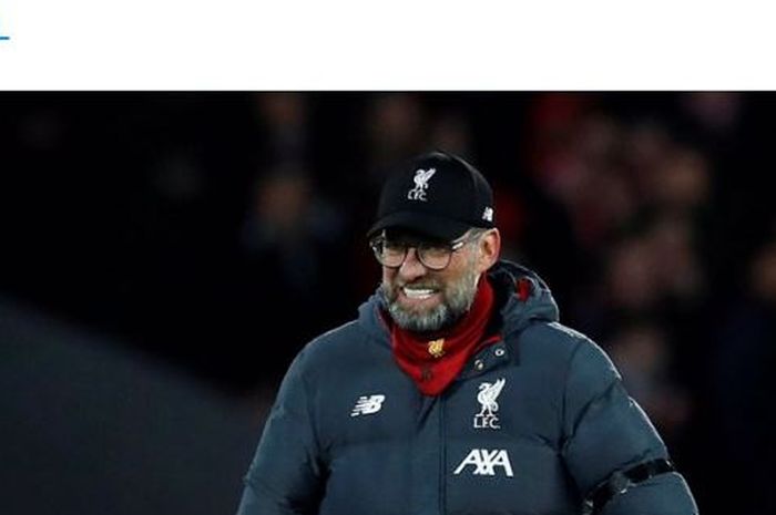 Ekspresi pelatih Liverpool, Juergen Klopp, seusai laga Liga Inggris kontra West Ham United di Stadion Anfield, Senin (24/2/2020).