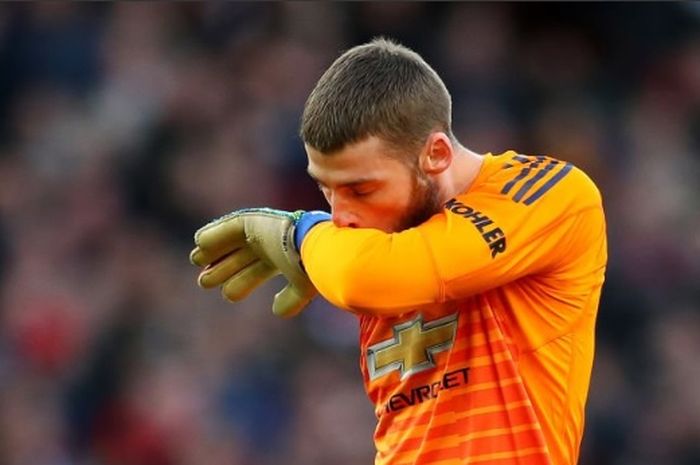 Kiper Manchester United, David De Gea, mati langkah ketika gawangnya dibobol oleh Granit Xhaka