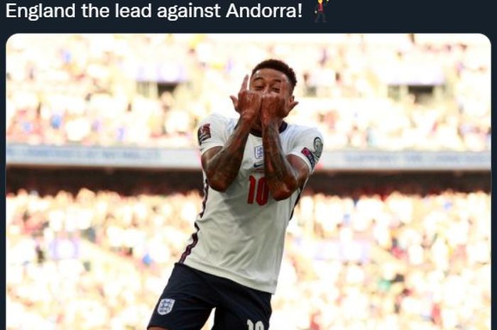 Jesse Lingard merayakan gol ala Cristiano Ronaldo di laga timnas Inggris vs Andorra pada kualifikasi Piala Dunia 2022.