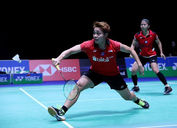 Pasangan ganda putri Indonesia, Greysia Polii/Apriyani Rahayu, tampil pada babak pertama All England Open 2019 di Arena Birmingham, Inggris, Rabu (6/3/2019).