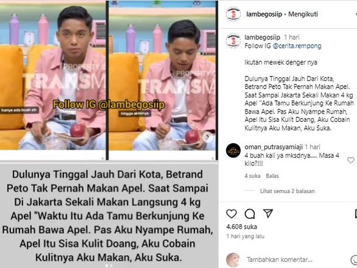 Postingan akun @lambegosiip