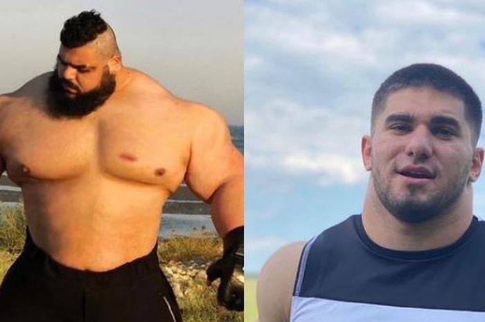 Kolase foto mantan petarung MMA yang dijuluki Hulk, Ashab Tamaev (kanan) dan monster bertubuh kekar yang pernah mengultimatum UFC, Sajad Gharibi (kiri).