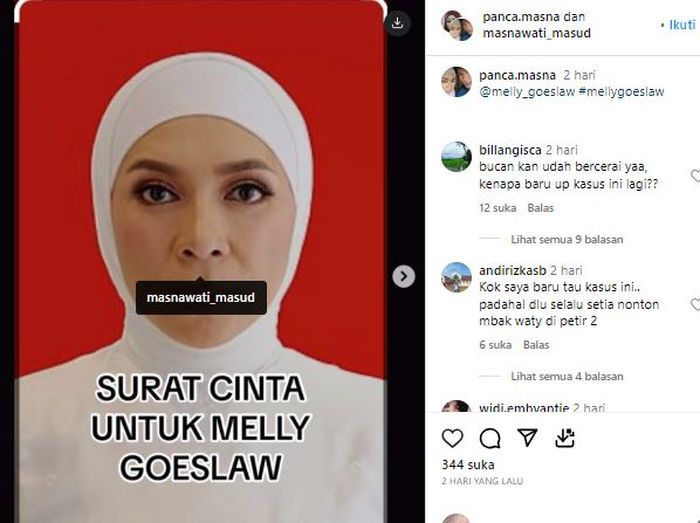 Postingan akun yang menuduh Melly Goeslaw selingkuh