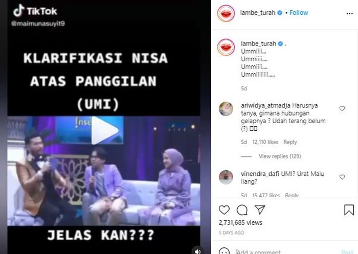 Berniat mengklarifikasi panggilan Umi, Nissa Sabyan justru banjir nyinyiran dan hujatan dari warganet.