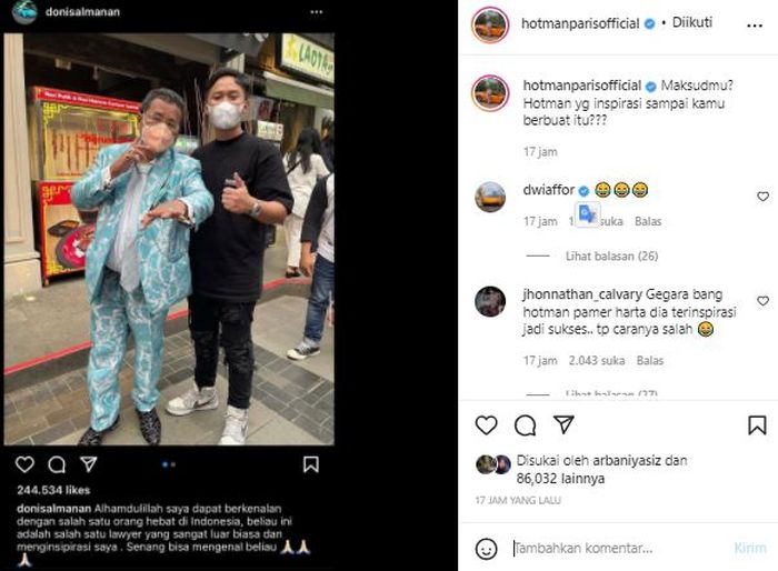 Unggahan Hotman menyindir Doni Salmanan