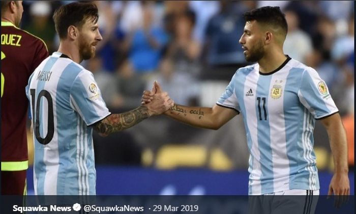 Lionel Messi dan Sergio Aguero saat membela timnas Argentina.