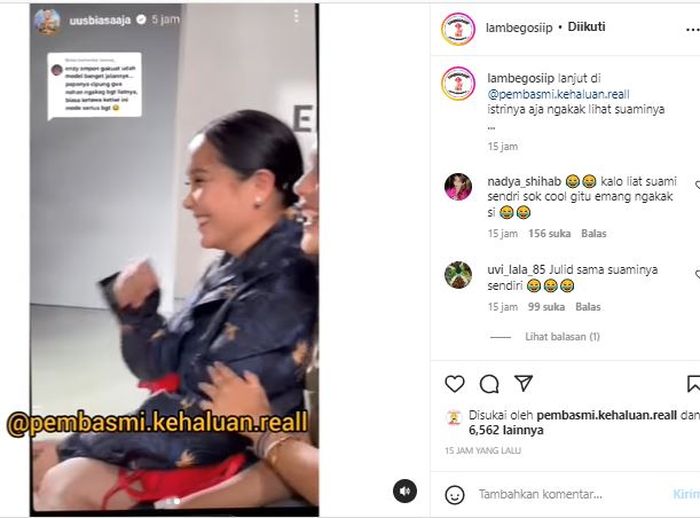 Posting-an akun @lambegosiip yang memperlihatkan Nagita Slavina tertawa melihat Raffi Ahmad (Instagram/lambegosiip)