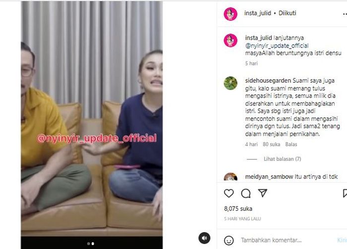 Postingan akun @insta_julid yang membagikan cuplikan video Ayu Ting Ting dan Densu