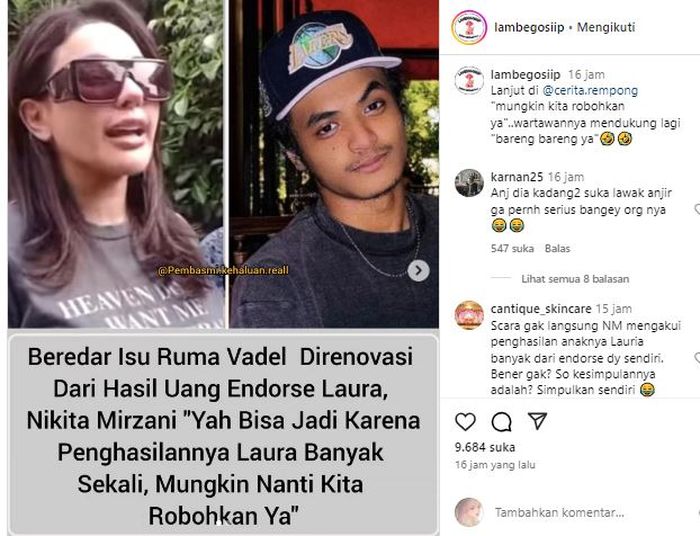 Postingan akun @lambegosiip